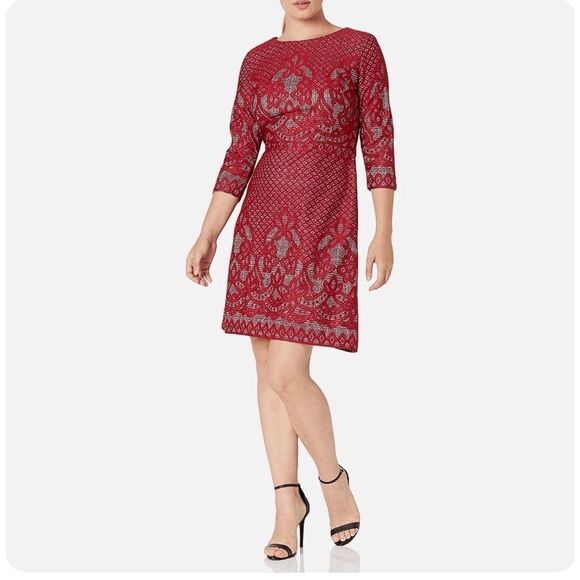Gabby Skye Dresses & Skirts - Gabby Skye ruby round neck 3/4 sleeves fit flare dress size 14